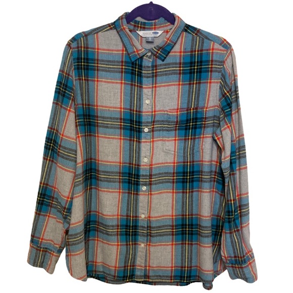 Old Navy Tops - Grey and blue classic flannel plaid Old Navy buttoned down shirt used XL size